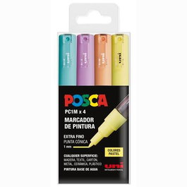 POSCA Marcador PC-1M-4C Pintura Punta Fina 0.7-1 mm Estuche 4 Colores Surtidos Pastel Uni PC3M