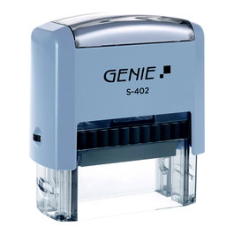 GENIE Set de Sello Autoentintado Personalizado S-402, 47 x 18 mm, Azul, Dimensiones: 75 x 33 x 82 mm