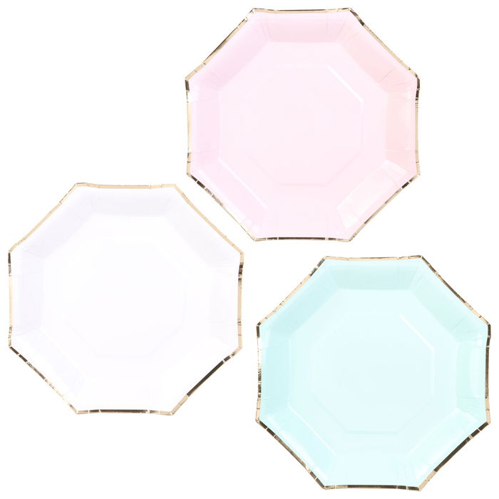 Party Time Juego De 6 Platos Desechable Party Time 25 cm Hexagonal Colores Surtidos Con Ribete Dorado