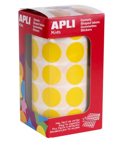 Apli Gomets Autoadhesivos Redondos 20 mm Amarillo Rollo de 1770 unidades