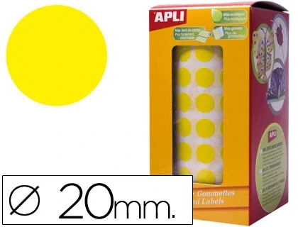 Apli Gomets Autoadhesivos Redondos 20 mm Amarillo Rollo de 1770 unidades