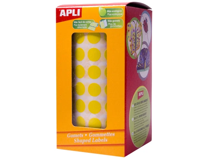 Apli Gomets Autoadhesivos Redondos 20 mm Amarillo Rollo de 1770 unidades