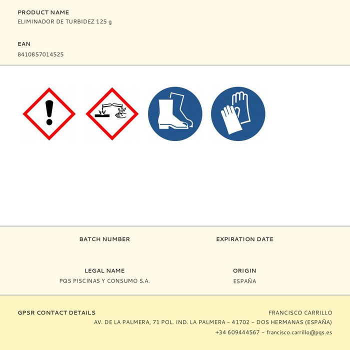 PQS - Eliminador de Turbidez para Piscina, Clarificante, Abrillantador de Agua, 125 g