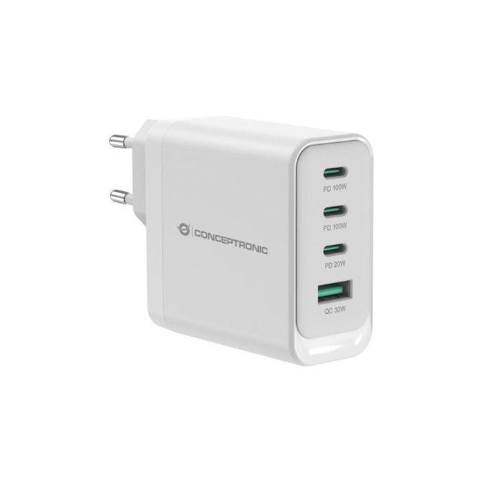 Conceptronic Althea22W100 Cargador Pared USB-C 100W GaN Quick Charge 3.0 PD PPS 3x USB-C 1x USB-A Conceptronic Althea22W100 Cargador Pared USB-C 100W GaN Quick Charge 3.0 PD PPS 3x USB-C 1x USB-A