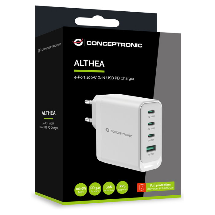 Conceptronic Althea22W100 Cargador de Pared 100W Blanco Conceptronic Althea22W100 Cargador de Pared 100W Blanco