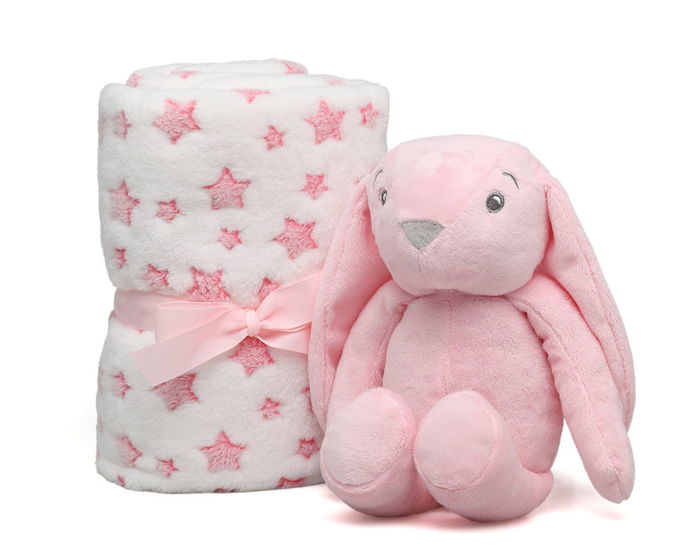 KioKids Conejo De Peluche Rosa Con Mantita De Estrellas Para Bebé Recién Nacido