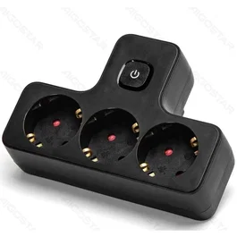 Aigostar Enchufe de conversión alemán 1 a 3 con interruptor, Negro