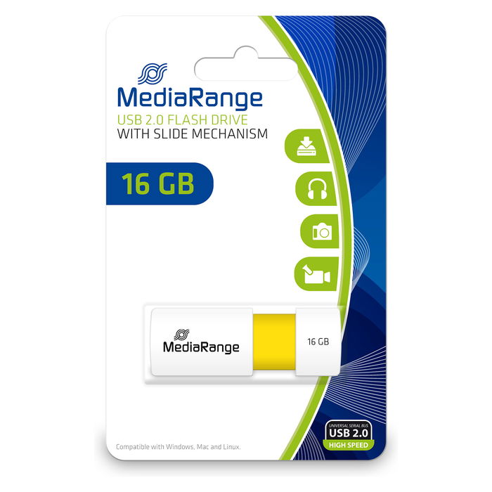 MediaRange MR972 USB-Stick 16GB USB 2.0 Slider Amarillo MediaRange MR972 USB-Stick 16GB USB 2.0 Slider Amarillo