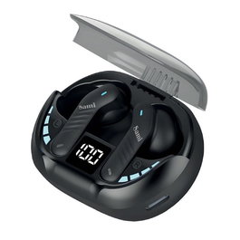 SAMI Auriculares Gaming Inalámbricos TWS, Silicona Negra, Pantalla LCD, Batería 40mAh