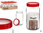 Vivalto Bote de Cristal Transparente con Tapa Roja de 2 L - Vidrio y Plástico (Polipropileno) - 11.5x21x11.5 cm (Set de 12)