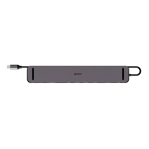 LINDY 43392 Dock Estación de Acoplamiento USB-C con HDMI 2.1, DisplayPort 1.4, Ethernet Gigabit, Lector de Tarjetas, 100W PD, para Portátil - Antracita