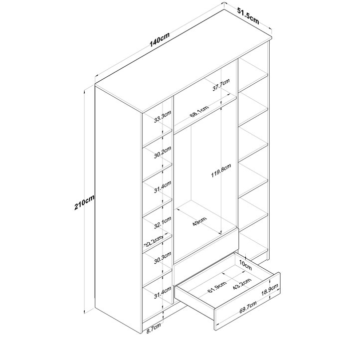 Hanah Home BA112 - 2331 Armario Blanco y Nogal 140x210x51.5cm