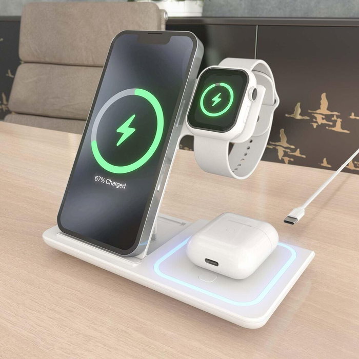 Aisens Cargador Inalámbrico 3 en 1 15W USB-C Blanco
