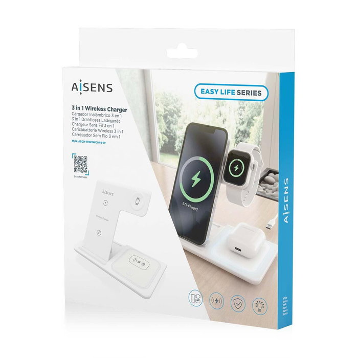 Aisens Cargador Inalámbrico 3 en 1 15W USB-C Blanco