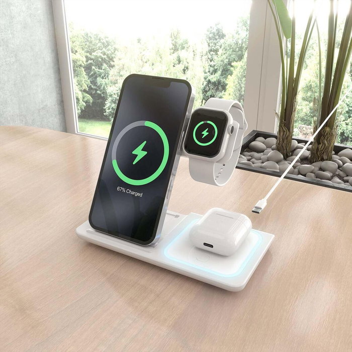 Aisens Cargador Inalámbrico 3 en 1 15W USB-C Blanco