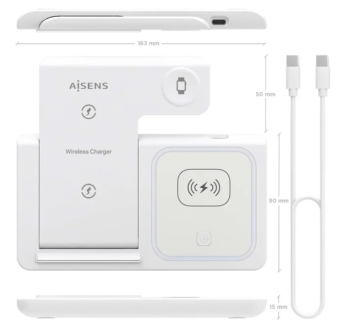 Aisens Cargador Inalámbrico 3 en 1 15W USB-C Blanco ASCH-15W3WC044-W Aisens Cargador Inalámbrico 3 en 1 15W USB-C Blanco ASCH-15W3WC044-W