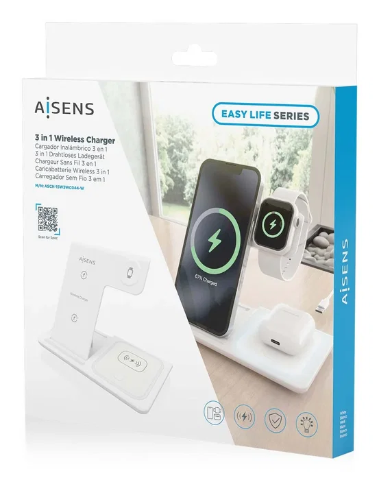 Aisens Cargador Inalámbrico 3 en 1 15W USB-C Blanco ASCH-15W3WC044-W Aisens Cargador Inalámbrico 3 en 1 15W USB-C Blanco ASCH-15W3WC044-W