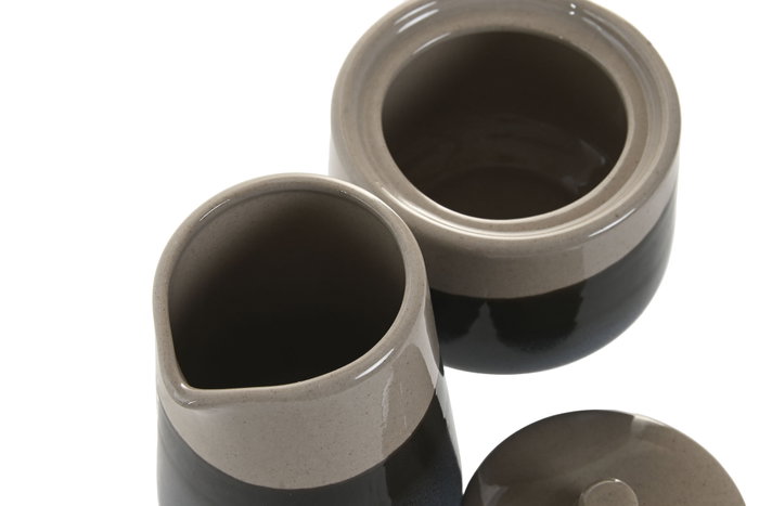 DKD Home Decor Set de 2 Azucareros Loving 25 de Porcelana Esmaltada Azul y Gris, 250ml