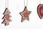 DKD Home Decor Set de 12 Decoraciones Colgantes Navidad Alpina Surtidas de MDF, Colores Marrón y Rojo, Medidas 13x13x2 cm