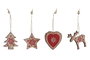DKD Home Decor Set de 12 Decoraciones Colgantes Navidad Alpina Surtidas de MDF, Colores Marrón y Rojo, Medidas 13x13x2 cm