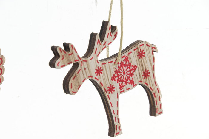 DKD Home Decor Set de 12 Decoraciones Colgantes Navidad Alpina Surtidas de MDF, Colores Marrón y Rojo, Medidas 13x13x2 cm