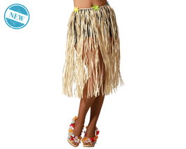 Atosa Falda Hawaiana con Cinturilla Floral de 65 cm en Color Natural