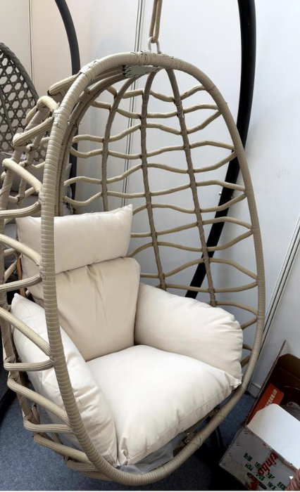 DKD Home Decor Sillón Colgante de Ratán Sintético con Cuerda, Gris Claro y Crema
