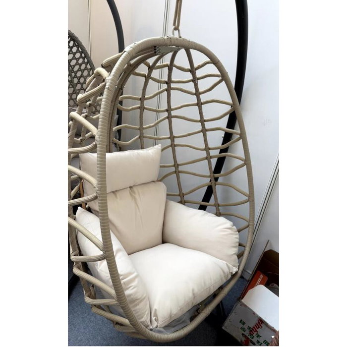 DKD Home Decor Sillón Colgante de Ratán Sintético con Cuerda, Gris Claro y Crema