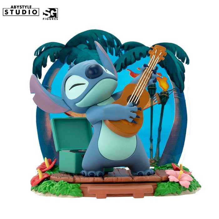 Abystyle Figura Disney Stitch SG Tocando Guitarra y Ukelele con Vinilos - Colección SG Escala 1/10 - Altura 10 cm
