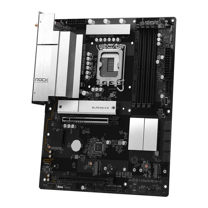 ASRock B860 Rock WiFi 7 ATX - Placa Base Intel LGA 1851 para Core Ultra Series 2, DDR5 8666 MHz, PCIe 5.0, 3x M.2, 2.5G LAN, Bluetooth 5.4 - Retail
