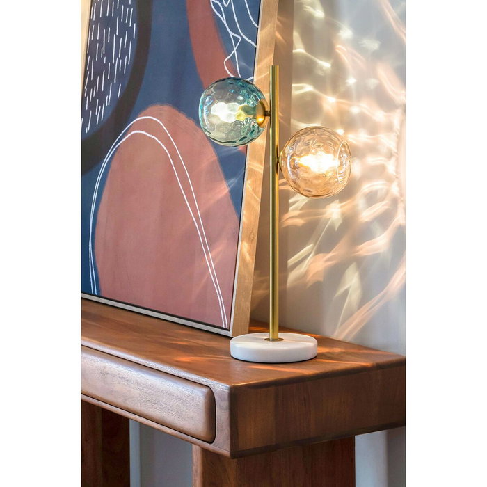 DKD Home Decor Lámpara de Sobremesa Hierro y Cristal Plateada con 2 Bolas de Mármol