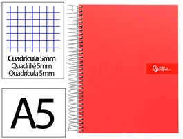 Liderpapel Cuaderno Espiral A5 Tapa Forrada Roja 120 Hojas 90g Cuadro 5mm