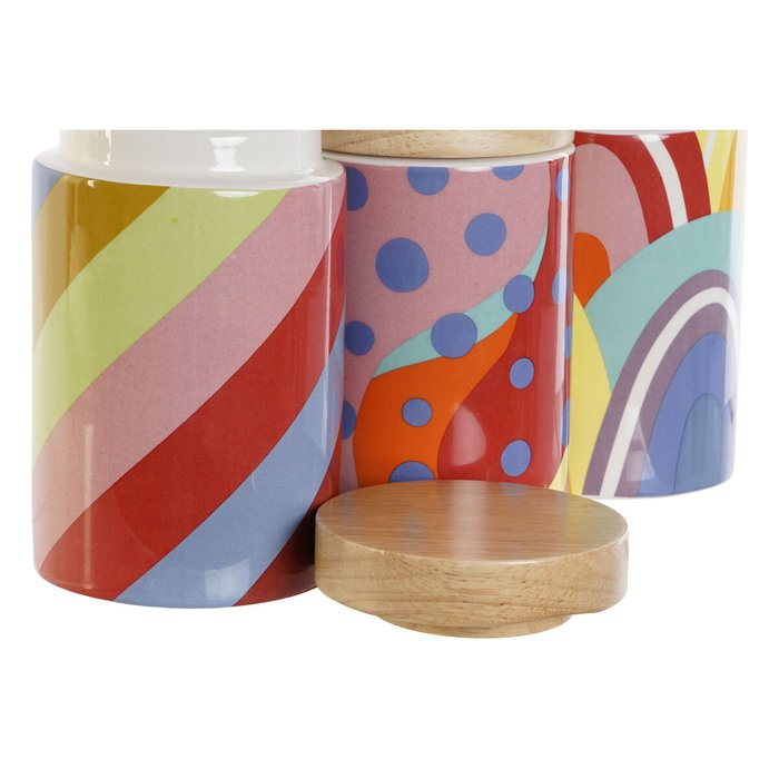 DKD Home Decor Surtido de 3 Botes de Dolomita y Bambú 1L