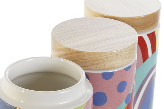 DKD Home Decor Bold 2023 Bote Multicolor Natural Bambú Dolomita 10x10x16 cm (3 Unidades)