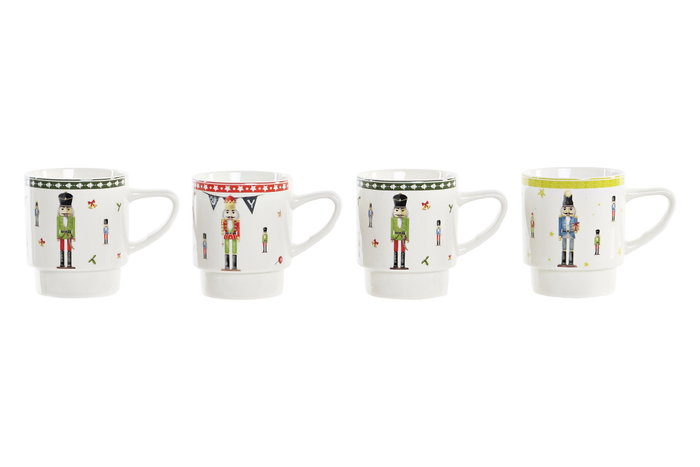 DKD Home Decor Set de 4 Tazas de Café Cascanueces Multicolor y Blanco DKD Home Decor Set de 4 Tazas de Café Cascanueces Multicolor y Blanco