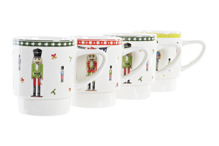 DKD Home Decor Set de 4 Tazas de Café Cascanueces Multicolor y Blanco DKD Home Decor Set de 4 Tazas de Café Cascanueces Multicolor y Blanco