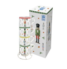 DKD Home Decor Set de 4 Tazas de Café Cascanueces Multicolor y Blanco