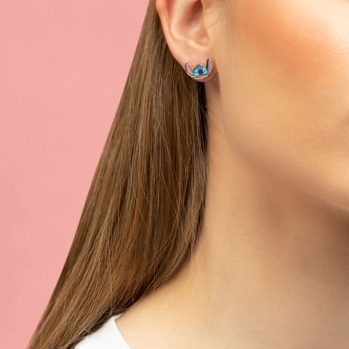 Disney Set 3 Pares de Pendientes Stitch Esmaltado Floral Piedras Rosas