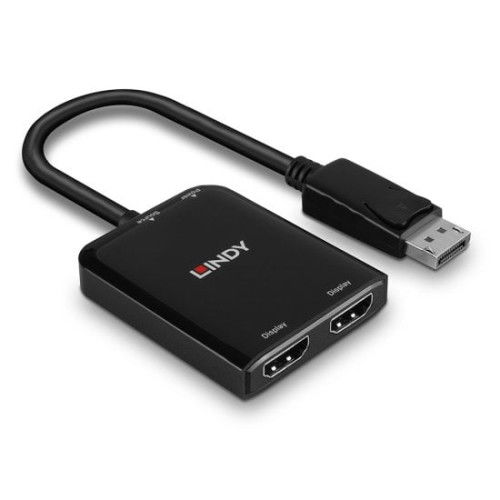 LINDY Adaptador DisplayPort a HDMI 38433, DisplayPort 1.2 Macho a 2x HDMI 2.0 Hembra, 4K UHD 3840x2160@30Hz, HDCP 1.4, 21.6 Gbit/s, ARC, Audio 7.1
