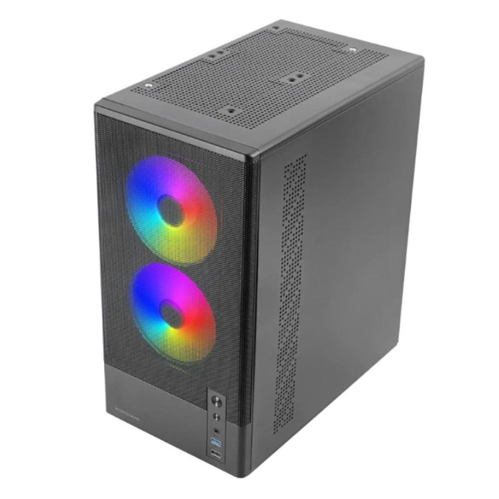 Mars Gaming MC-ONYX - Caja Gaming ATX Mid-Tower Negra con Ventana Lateral, ARGB, Mesh Frontal, Incluye 3 Ventiladores, Soporte Micro-ATX/Mini-ITX y Refrigeración Líquida