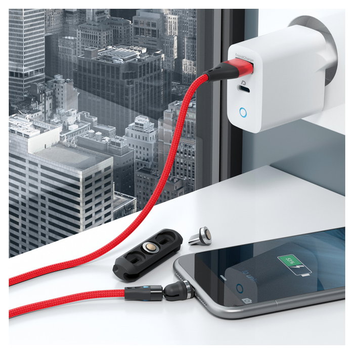 Realpower MagneticCharge3 Cable de datos magnético, 2m, Rojo con adaptadores