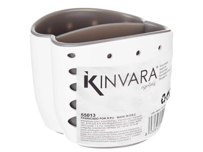 Kinvara - Portaestropajos Doble de Plástico, Color Blanco y Gris, para Fregadero y Organización de Cocina, Dimensiones 9.5 x 8.5 x加密 9.5 cm (Set de 24)