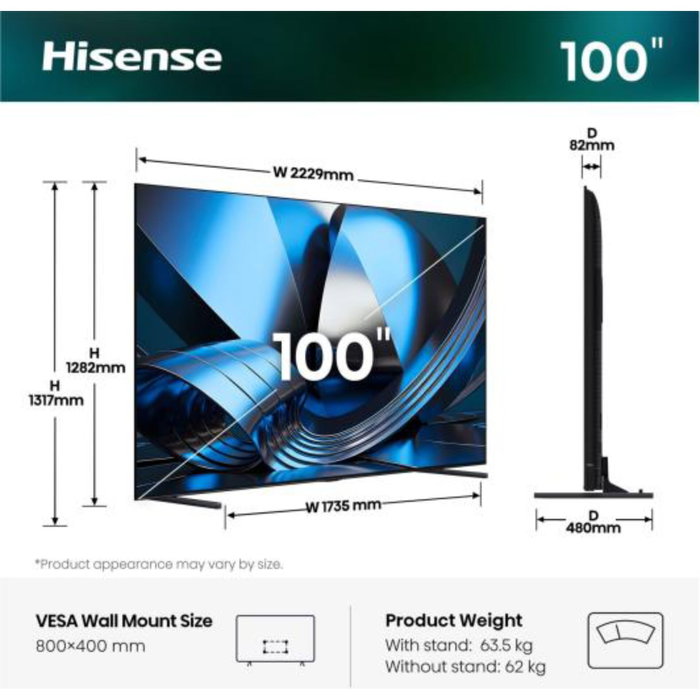 Hisense 100U7DSE Smart TV ULED 100 pulgadas 4K Ultra HD