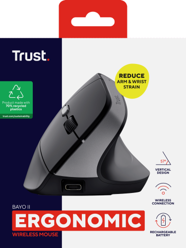 Trust Bayo II Ratón Ergonómico Vertical Inalámbrico Negro