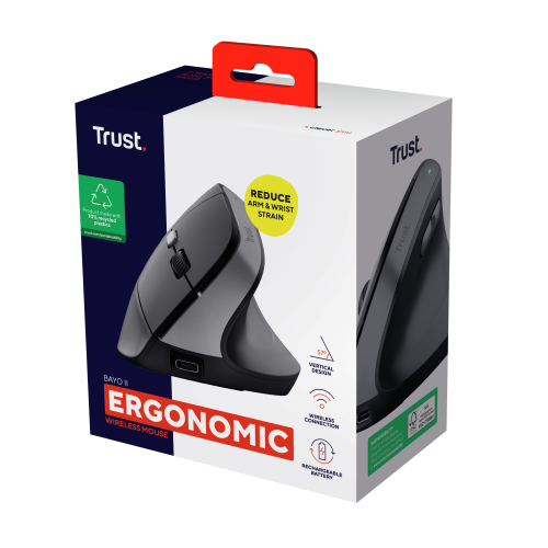 Trust Bayo II Ratón Ergonómico Vertical Inalámbrico Negro