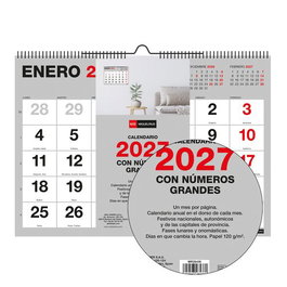 MIQUELRIUS Calendario de pared Basic mensual 2027 A4 con números grandes