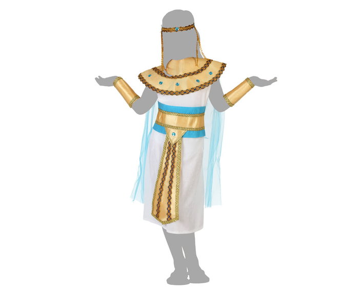 Disfraz de Cleopatra para Niña, Disfraz Egipcio Infantil Dorado con Tocado y Accesorios para Fiesta o Carnaval, Talla 7-9 Años