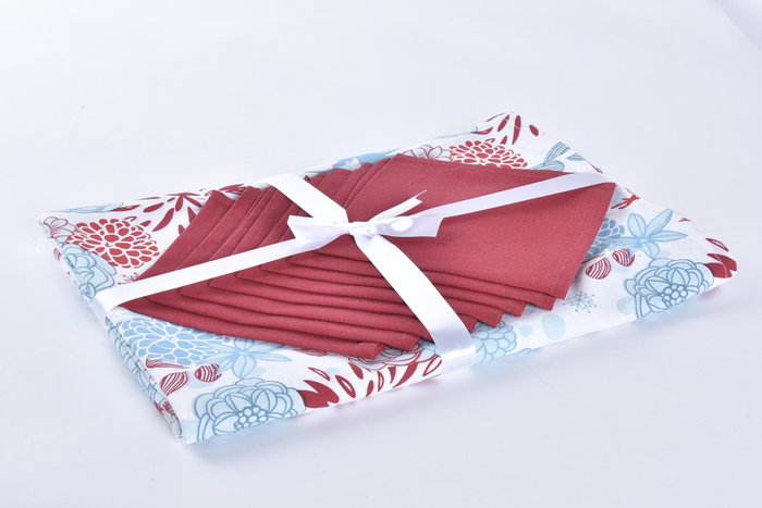 DKD Home Decor Mantel Navidad Moderna Azul Celeste Rojo 250 x 150 cm Set de 9