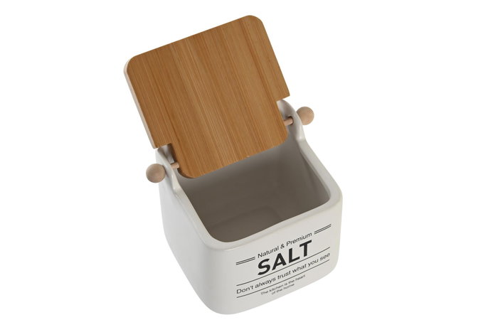 DKD Home Decor Salero de Gres y Bambú Blanco y Natural