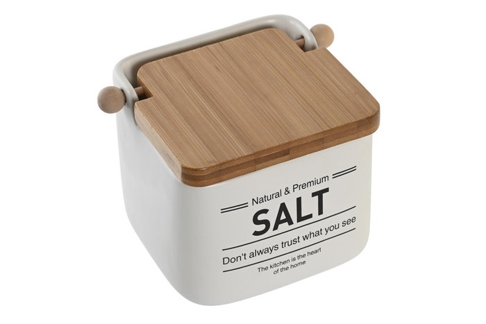 DKD Home Decor Salero de Gres y Bambú Blanco y Natural